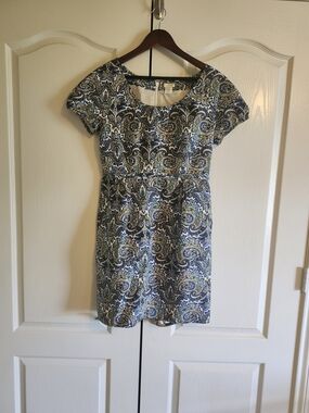 J. Crew Blue Paisley Cap-Sleeve Dress